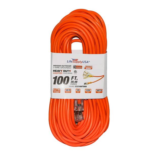 50 ftExtension Cord 10/3 Lighted end Orange Indoor Outdoor ETL 2-pack 